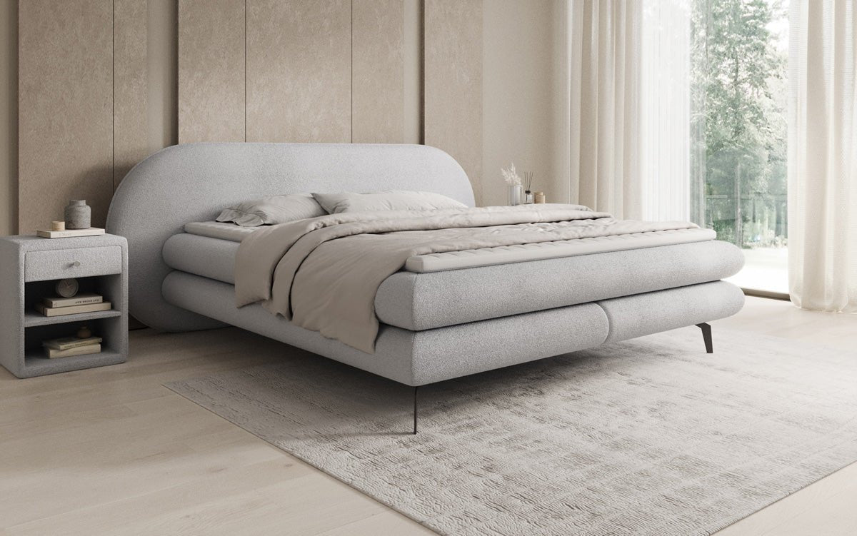 Boxspringbed Marisol met ovale hoofdbord in Bouclé