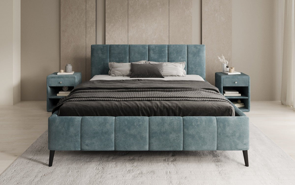 Designer Polsterbed Valerio in Ribstof met in hoogte verstelbare lattenbodem