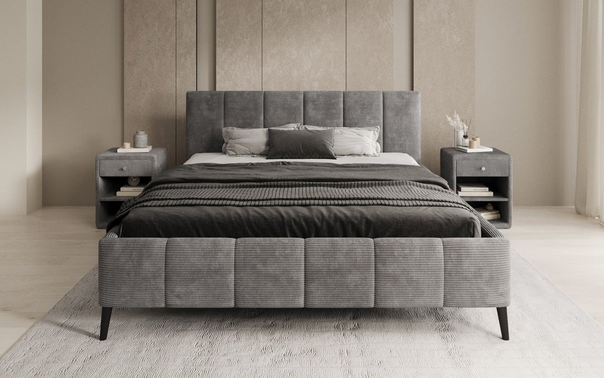 Designer Polsterbed Valerio in Ribstof met in hoogte verstelbare lattenbodem