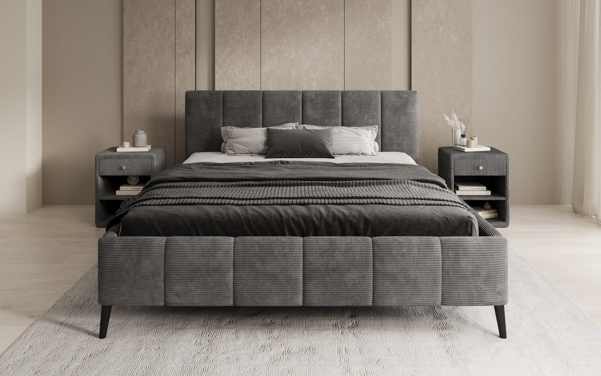 Designer Polsterbed Valerio in Ribstof met in hoogte verstelbare lattenbodem