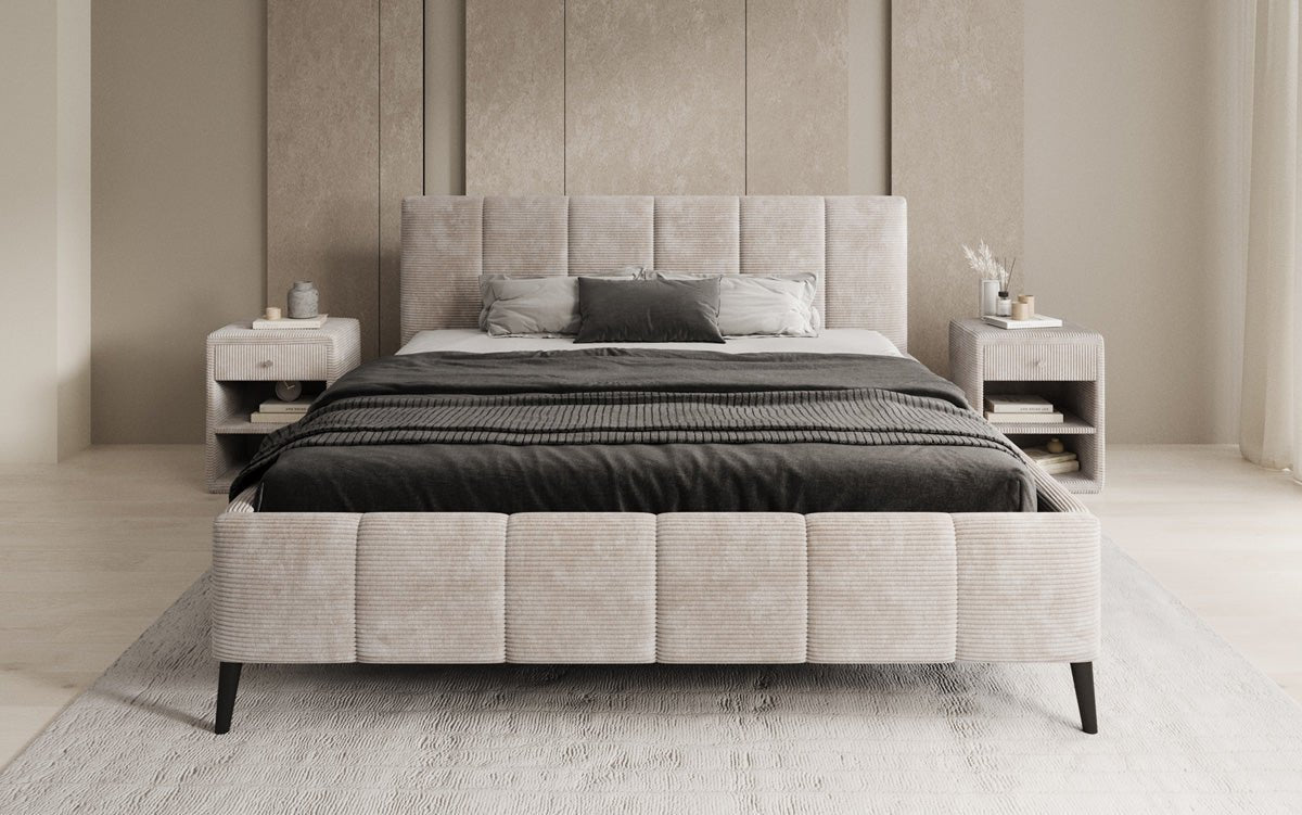 Designer Polsterbed Valerio in Ribstof met in hoogte verstelbare lattenbodem