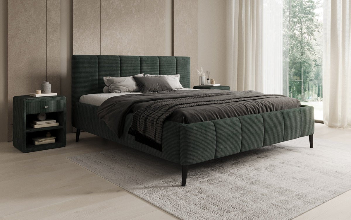Designer Polsterbed Valerio in Ribstof met in hoogte verstelbare lattenbodem