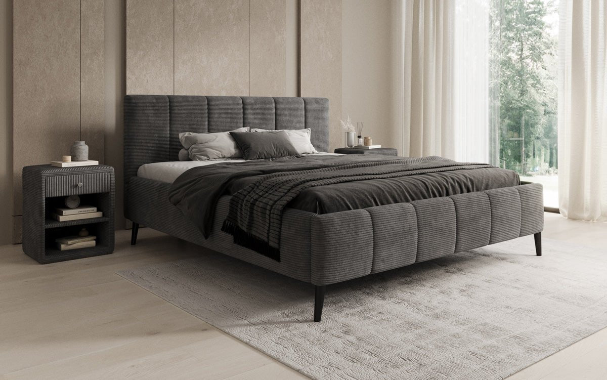 Designer Polsterbed Valerio in Ribstof met in hoogte verstelbare lattenbodem
