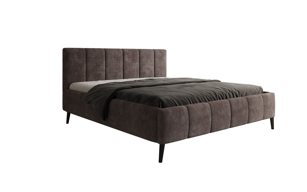 Designer Polsterbed Valerio in Ribstof met in hoogte verstelbare lattenbodem
