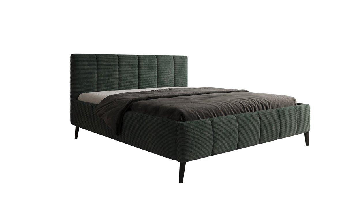 Designer Polsterbed Valerio in Ribstof met in hoogte verstelbare lattenbodem