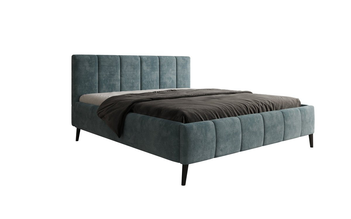 Designer Polsterbed Valerio in Ribstof met in hoogte verstelbare lattenbodem