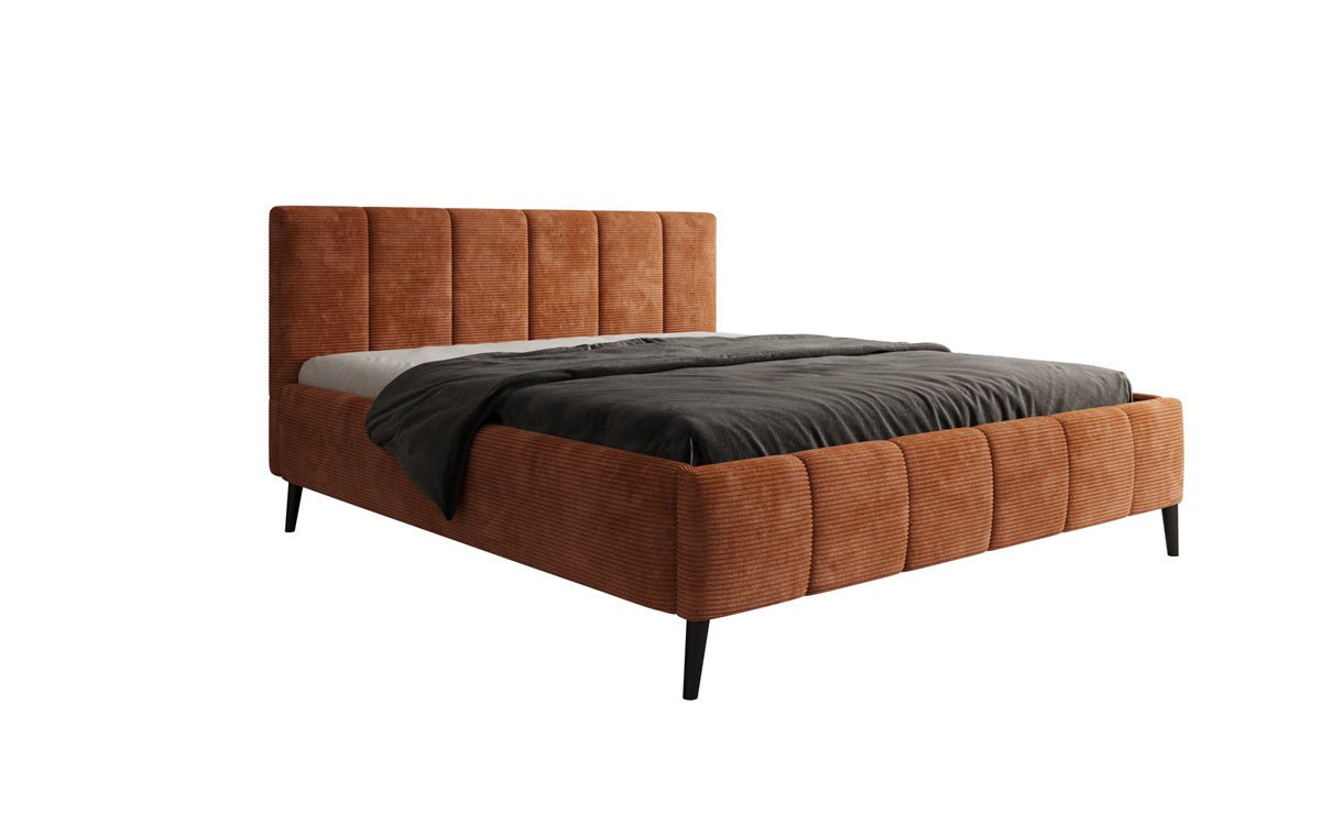 Designer Polsterbed Valerio in Ribstof met in hoogte verstelbare lattenbodem