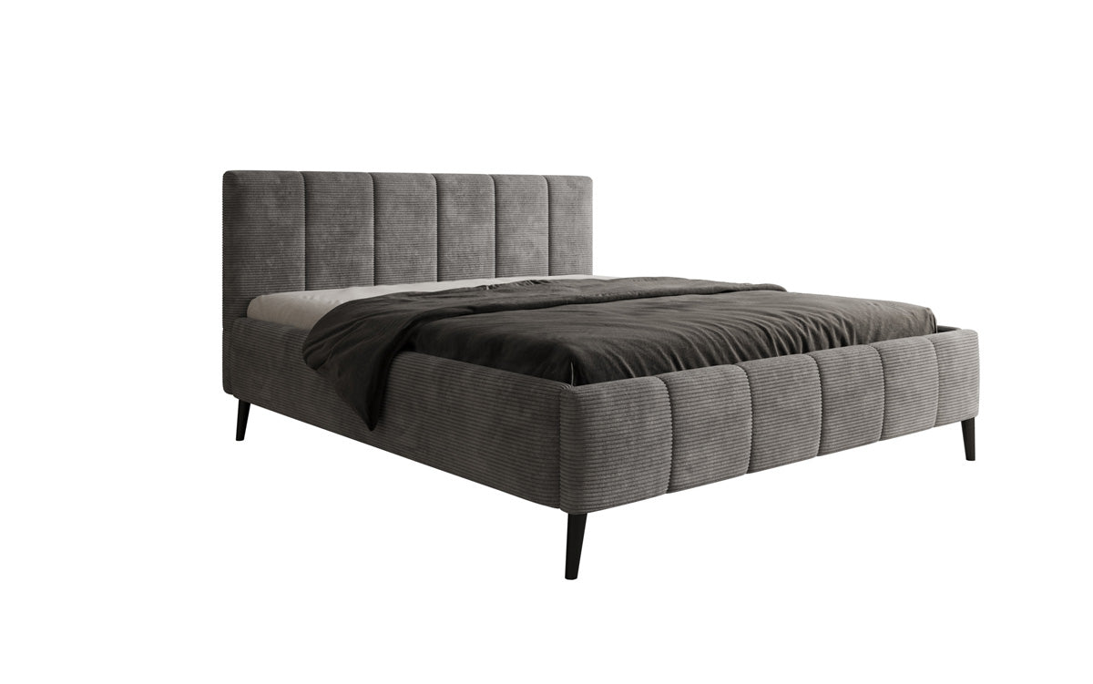 Designer Polsterbed Valerio in Ribstof met in hoogte verstelbare lattenbodem