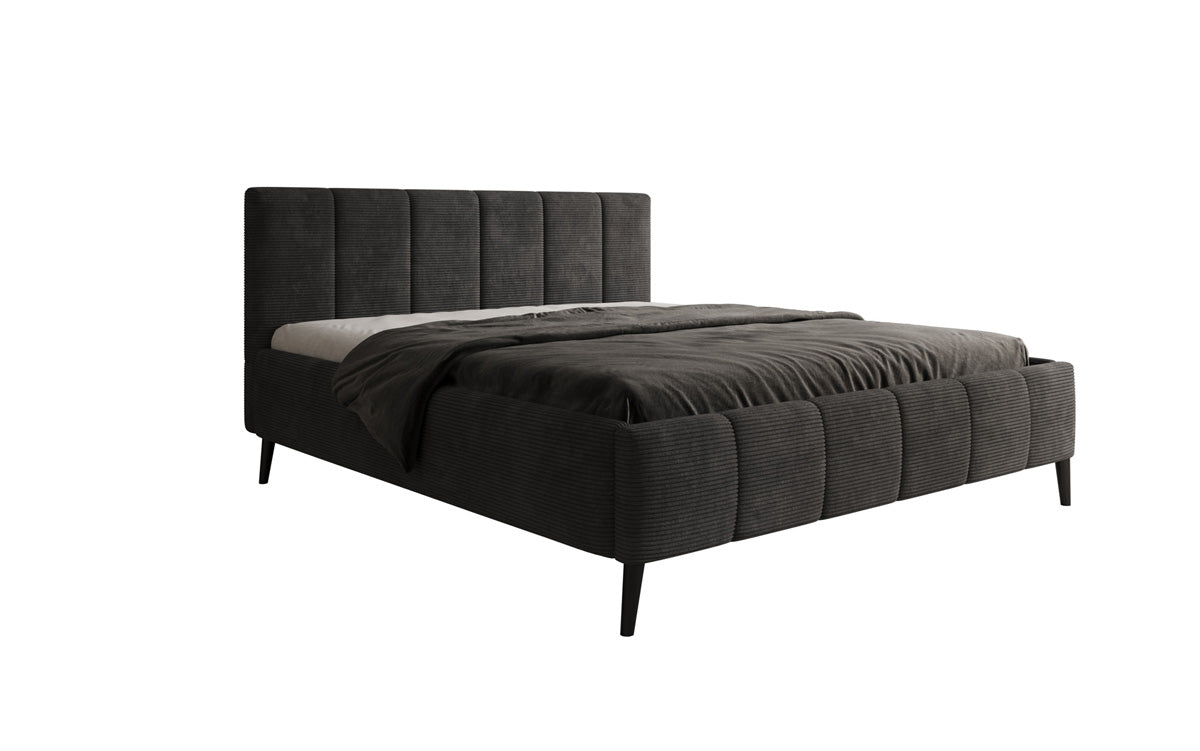 Designer Polsterbed Valerio in Ribstof met in hoogte verstelbare lattenbodem