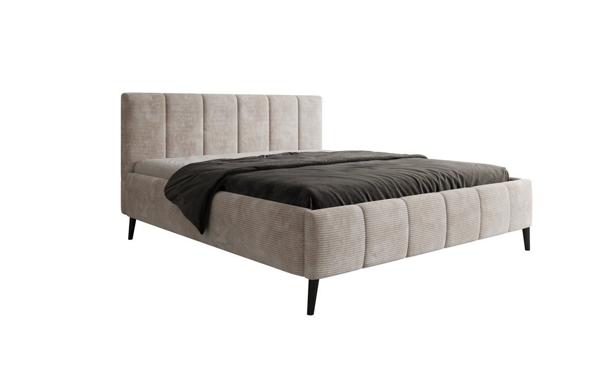 Designer Polsterbed Valerio in Ribstof met in hoogte verstelbare lattenbodem