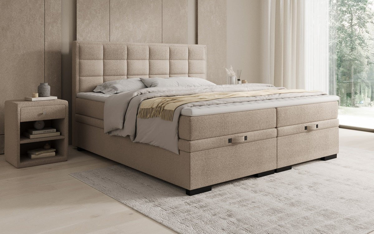 Boxspringbed Alessia met opbergruimte in Teddystof Bouclé