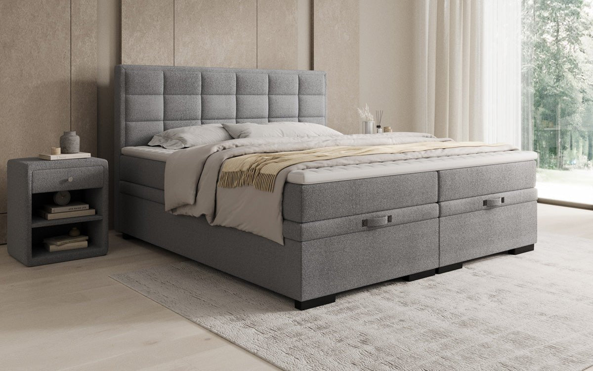 Boxspringbed Alessia met opbergruimte in Teddystof Bouclé