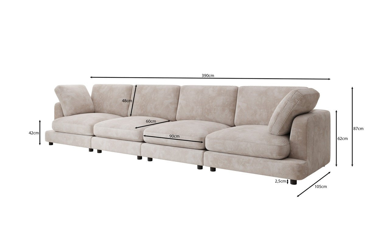 Designer 4-zitsbank Thalessa in Ribstof