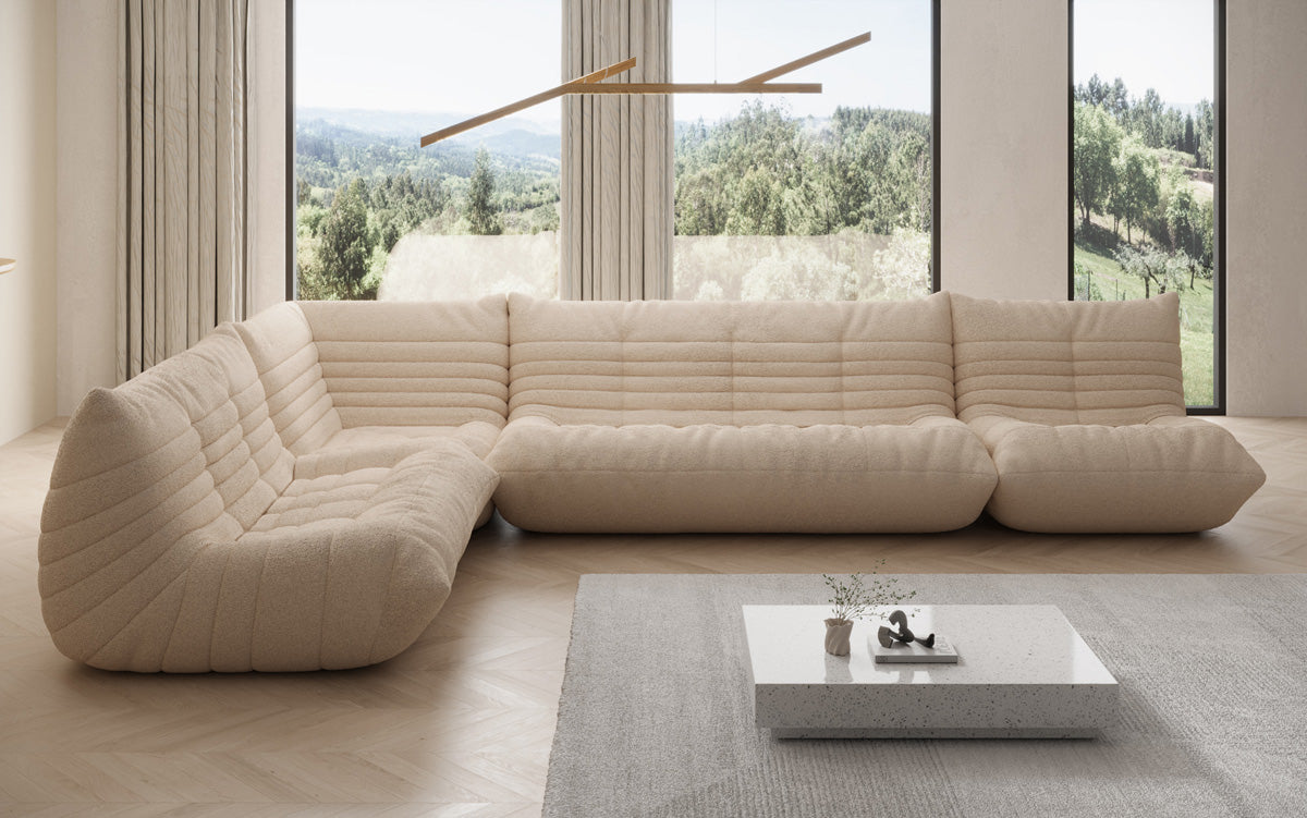 Designerbank woonlandschap Calmo in Teddystof Bouclé
