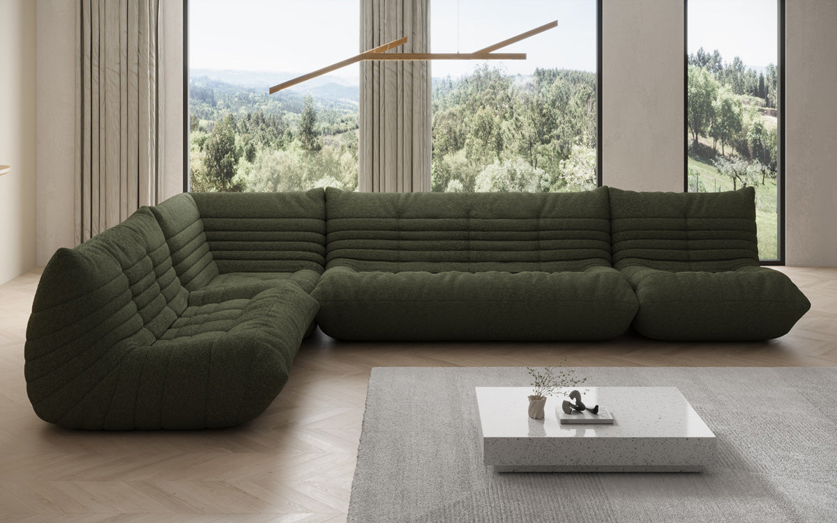 Designerbank woonlandschap Calmo in Teddystof Bouclé