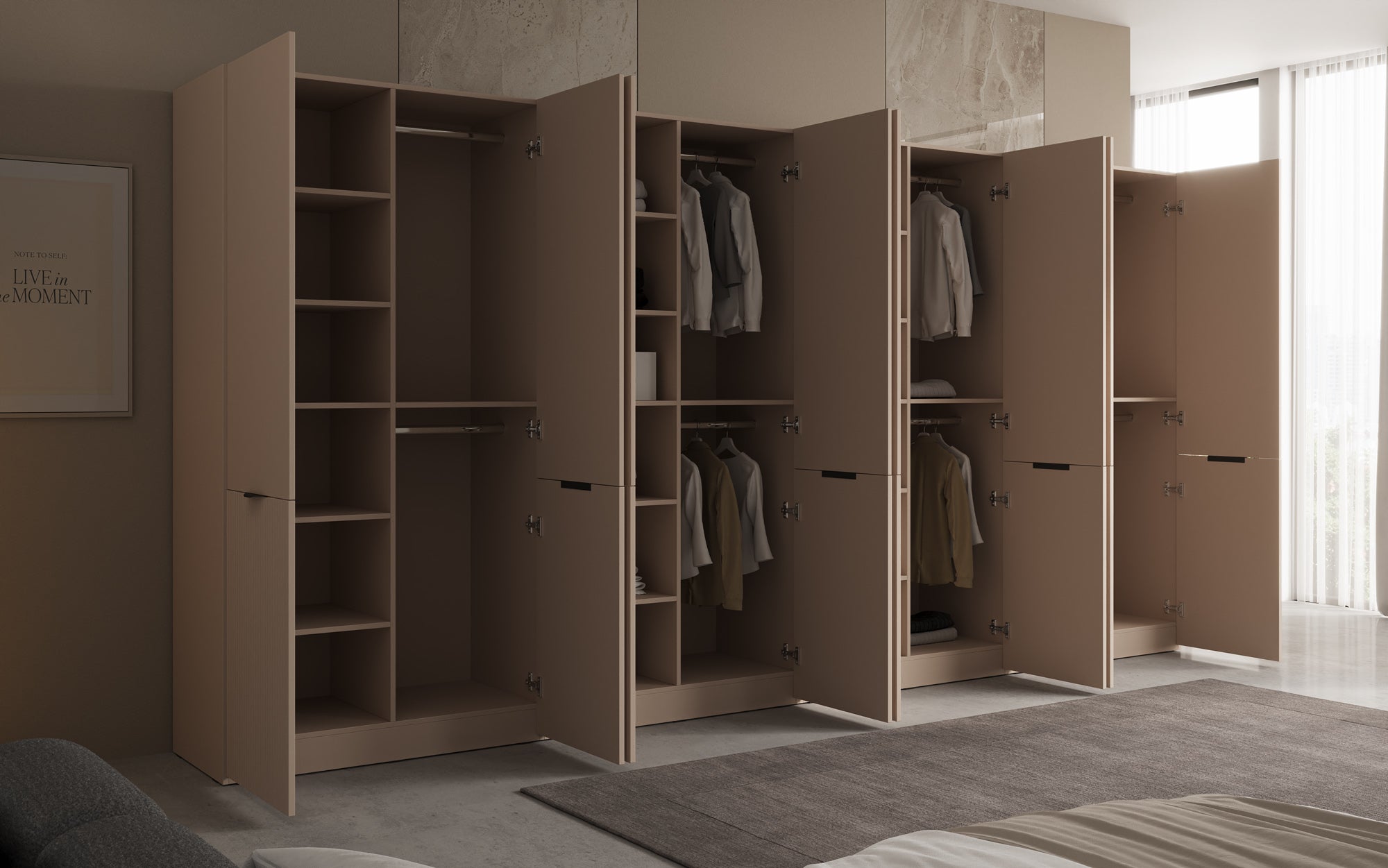 Modulo Faro XL – Viermodulige design-kledingkast met gestructureerd MDF-front