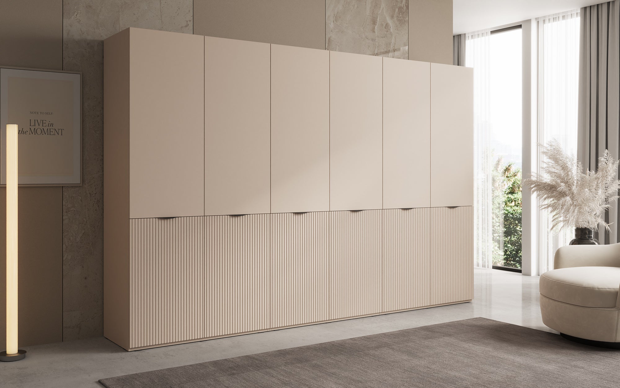 Modulo Faro – Drievoudige design-kledingkast met gestructureerd MDF-front