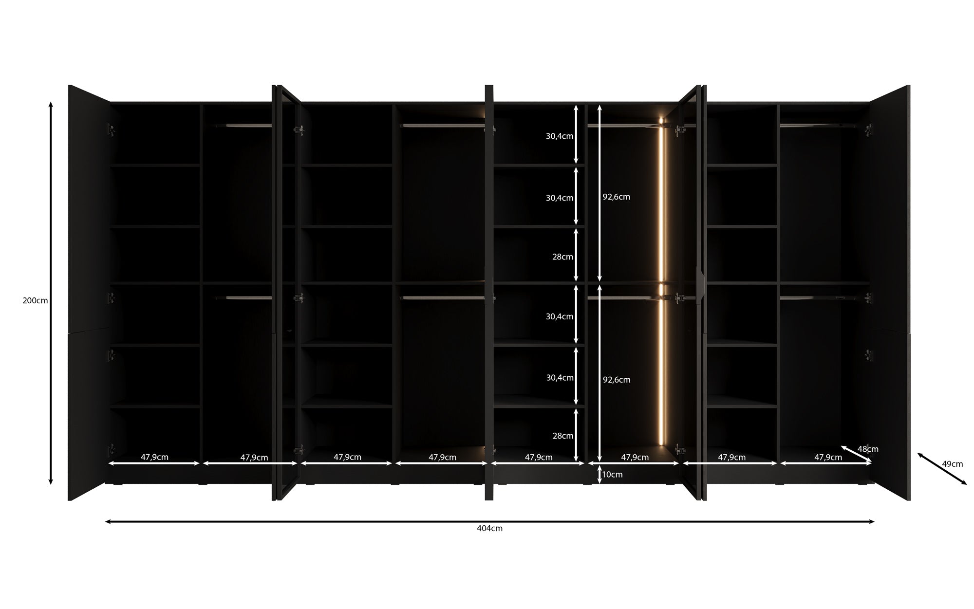 Modulo Kalen – Vierdelige design-kledingkast met hout- en structuurglasfront