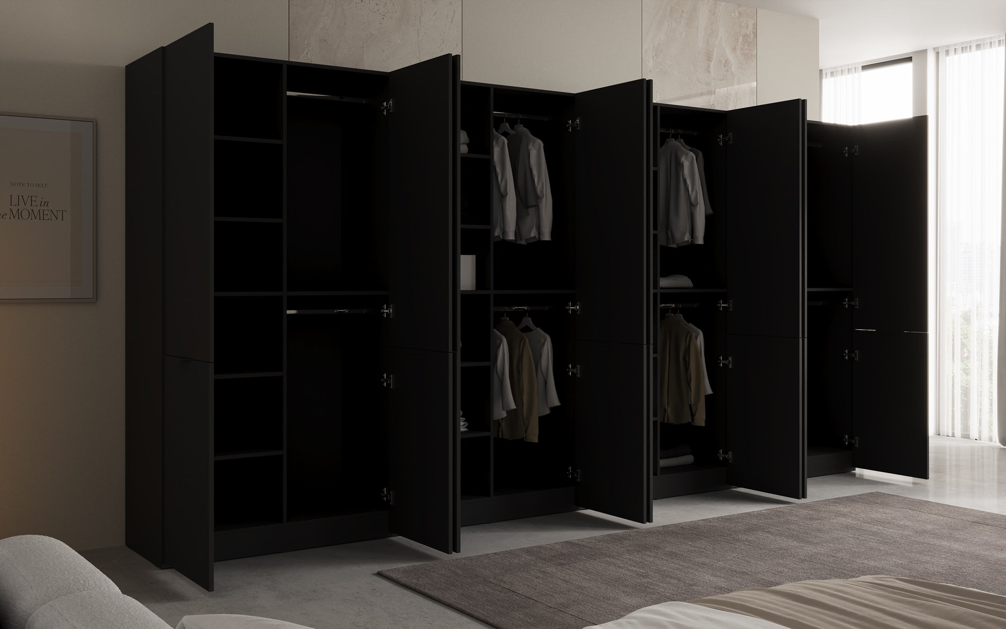 Modulo Faro XL – Viermodulige design-kledingkast met gestructureerd MDF-front