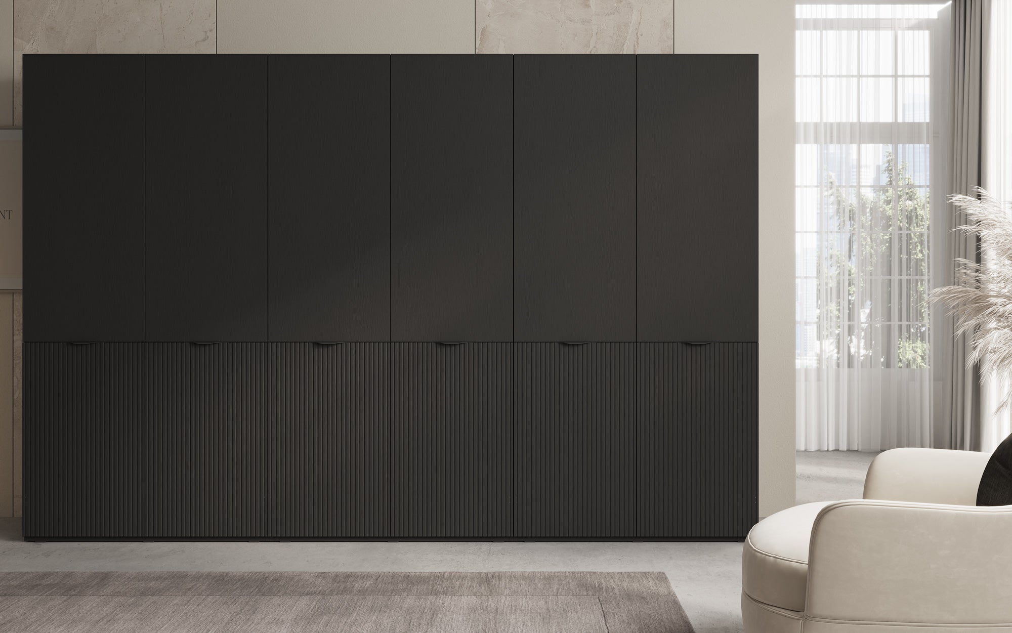 Modulo Faro – Drievoudige design-kledingkast met gestructureerd MDF-front
