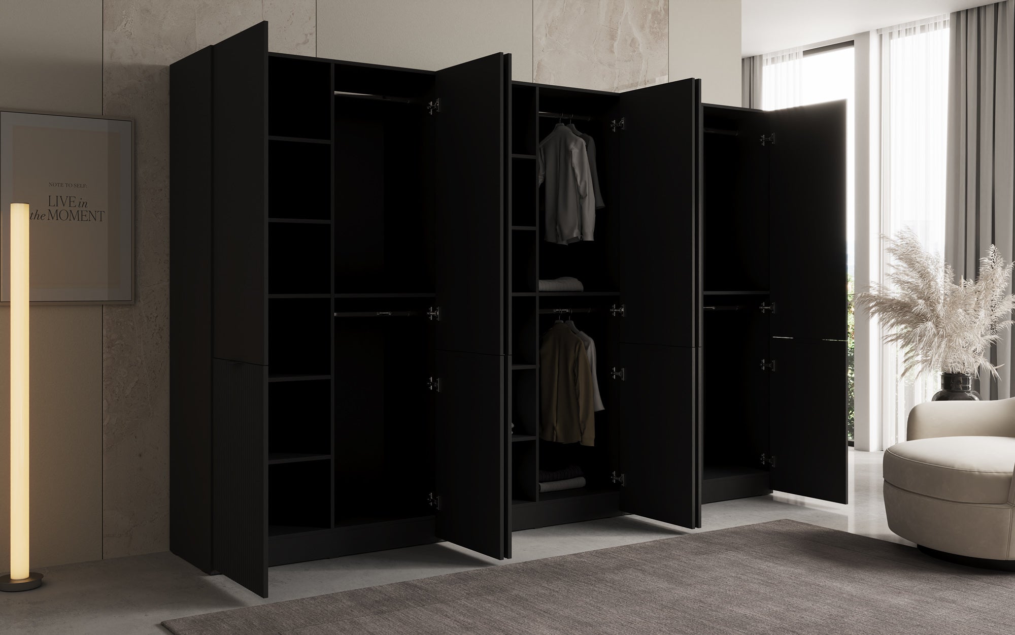 Modulo Faro – Drievoudige design-kledingkast met gestructureerd MDF-front