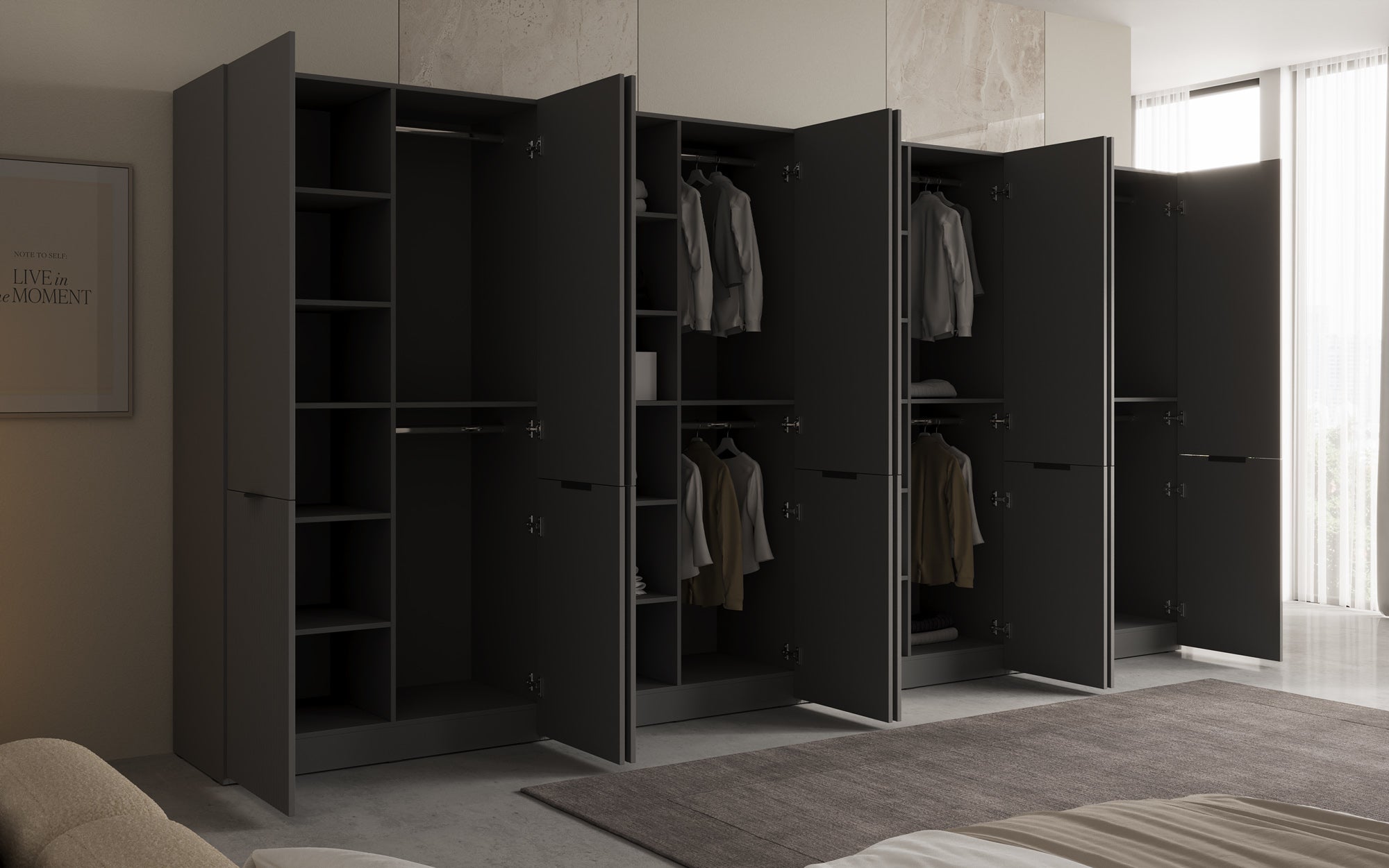 Modulo Faro XL – Viermodulige design-kledingkast met gestructureerd MDF-front