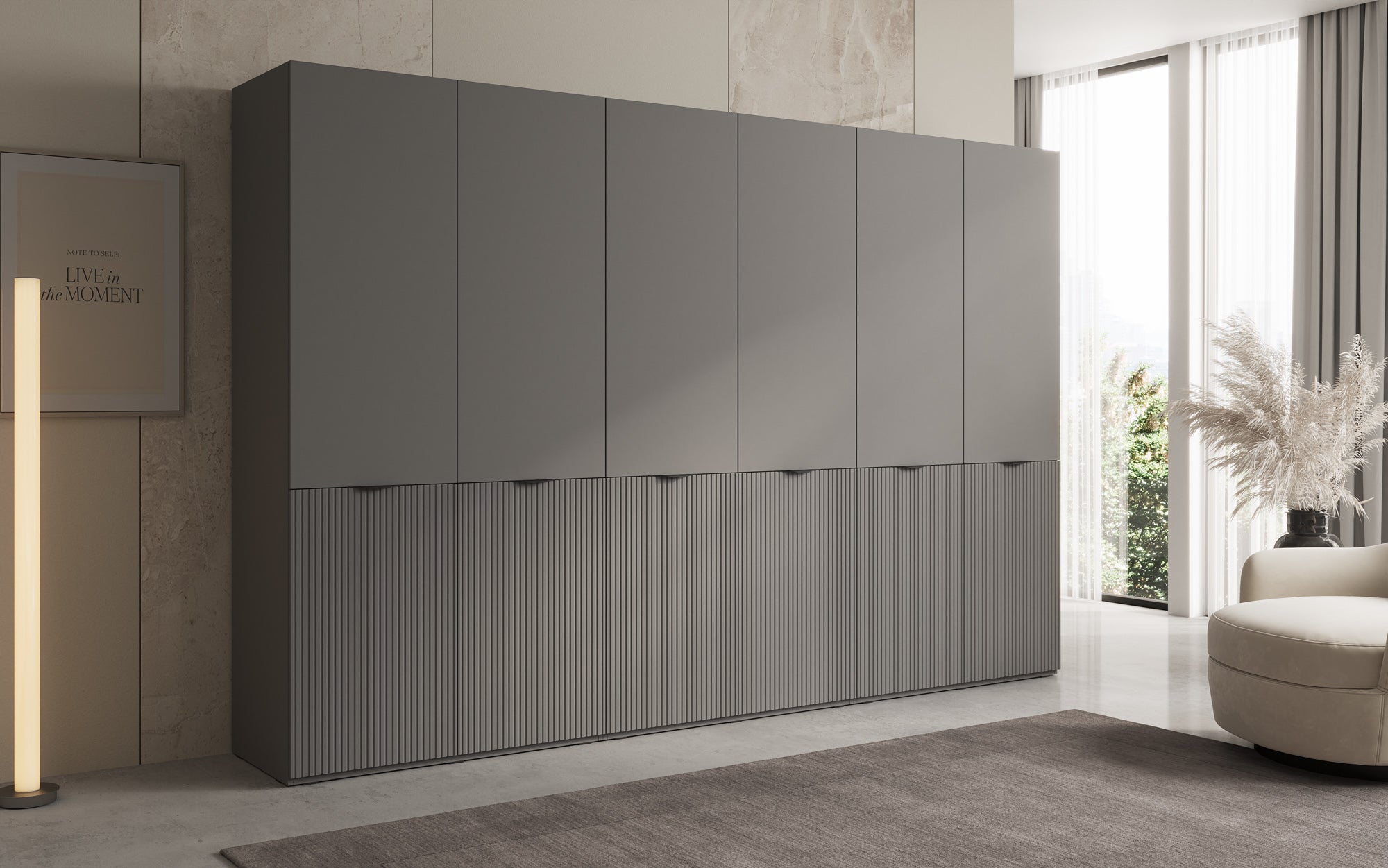Modulo Faro – Drievoudige design-kledingkast met gestructureerd MDF-front