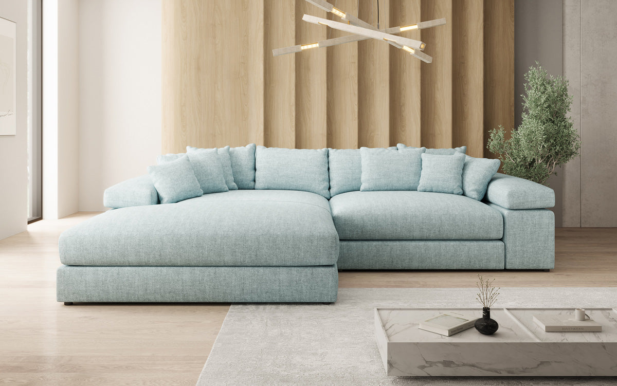Designer hoekbank Bernardo met brede ottomaan in linnenlook