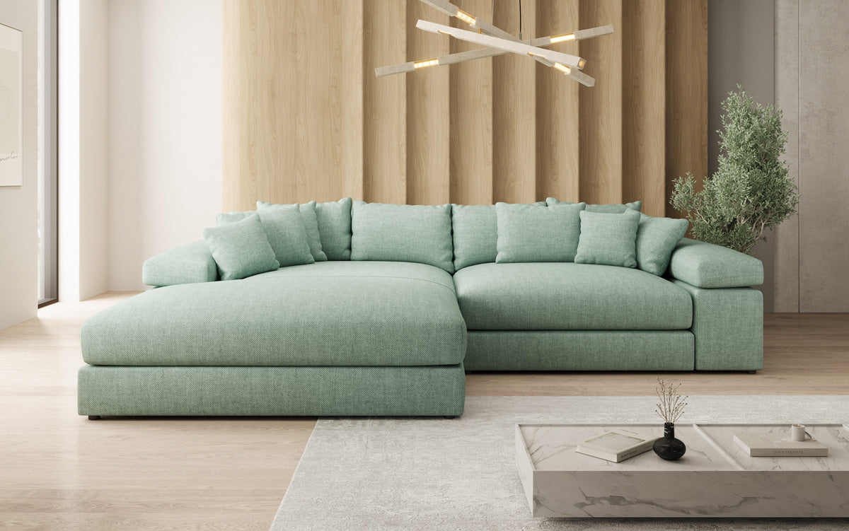 Designer hoekbank Bernardo met brede ottomaan in linnenlook