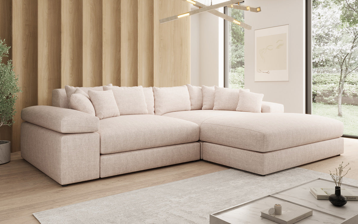 Designer hoekbank Bernardo met brede ottomaan in linnenlook