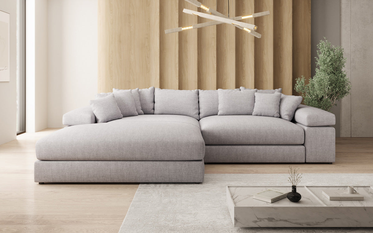 Designer hoekbank Bernardo met brede ottomaan in linnenlook