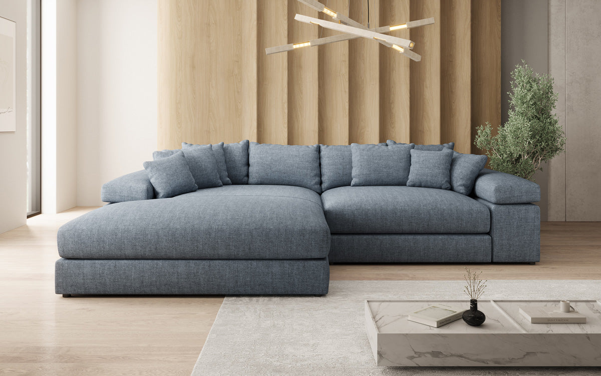 Designer hoekbank Bernardo met brede ottomaan in linnenlook