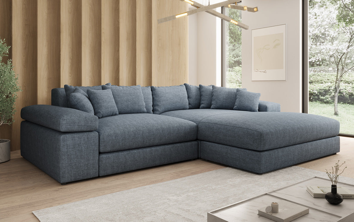 Designer hoekbank Bernardo met brede ottomaan in linnenlook