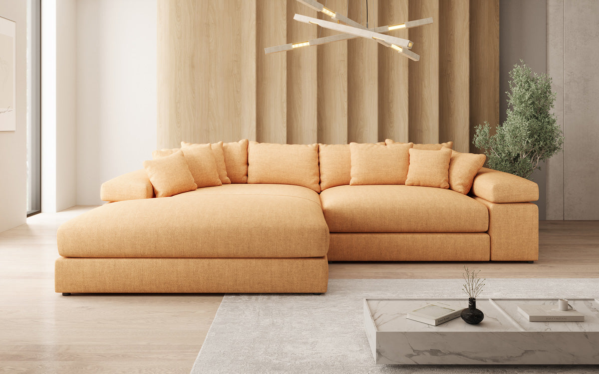 Designer hoekbank Bernardo met brede ottomaan in linnenlook