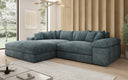 Designer-hoekbank Bernardo met brede ottomane in Ribstof
