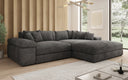 Designer-hoekbank Bernardo met brede ottomane in Ribstof