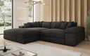 Designer-hoekbank Bernardo met brede ottomane in Ribstof