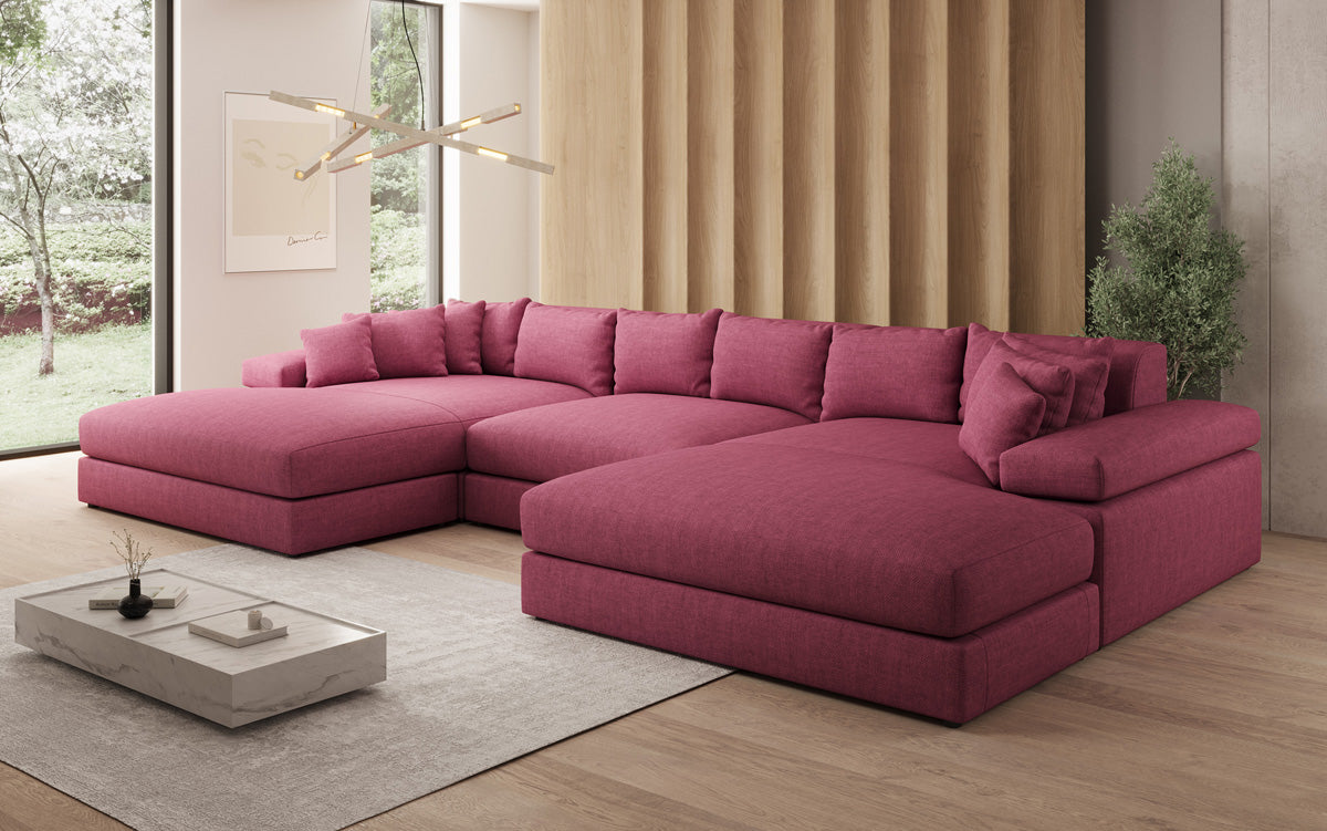 Designerbank Bernardo U met brede ottomaan in linnenlook