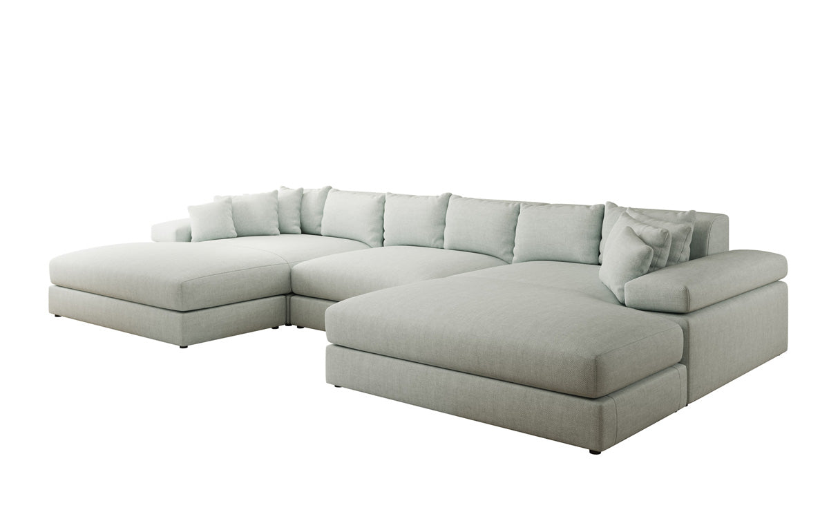 Designerbank Bernardo U met brede ottomaan in linnenlook