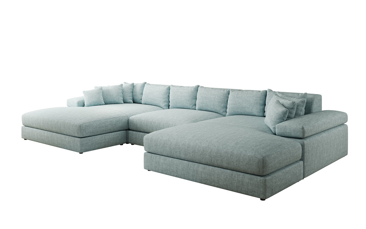 Designerbank Bernardo U met brede ottomaan in linnenlook
