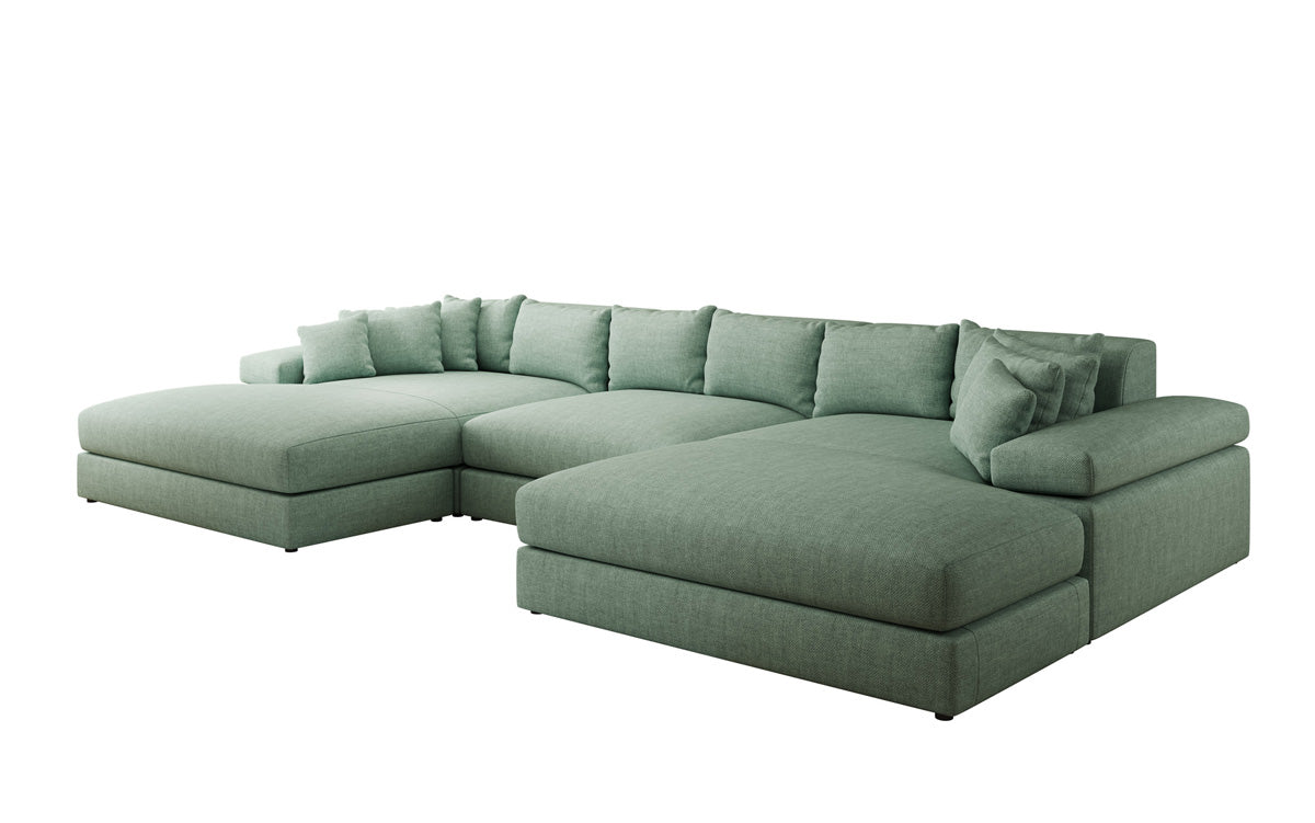 Designerbank Bernardo U met brede ottomaan in linnenlook