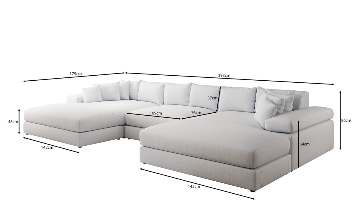Designerbank Bernardo U met brede ottomaan in linnenlook