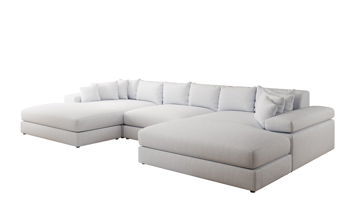 Designerbank Bernardo U met brede ottomaan in linnenlook