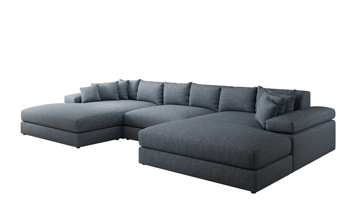 Designerbank Bernardo U met brede ottomaan in linnenlook