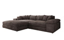 Designer-hoekbank Bernardo met brede ottomane in Ribstof