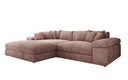 Designer-hoekbank Bernardo met brede ottomane in Ribstof