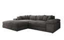 Designer-hoekbank Bernardo met brede ottomane in Ribstof
