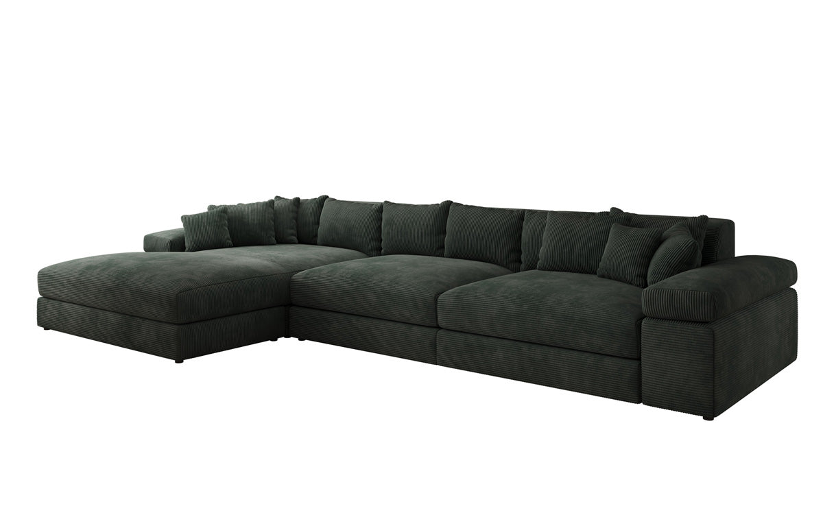Designersofa Bernardo L Maxi met brede ottomane in ribstof