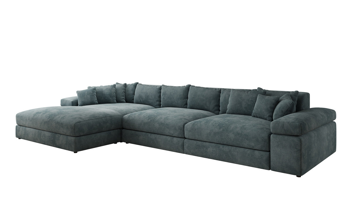Designersofa Bernardo L Maxi met brede ottomane in ribstof
