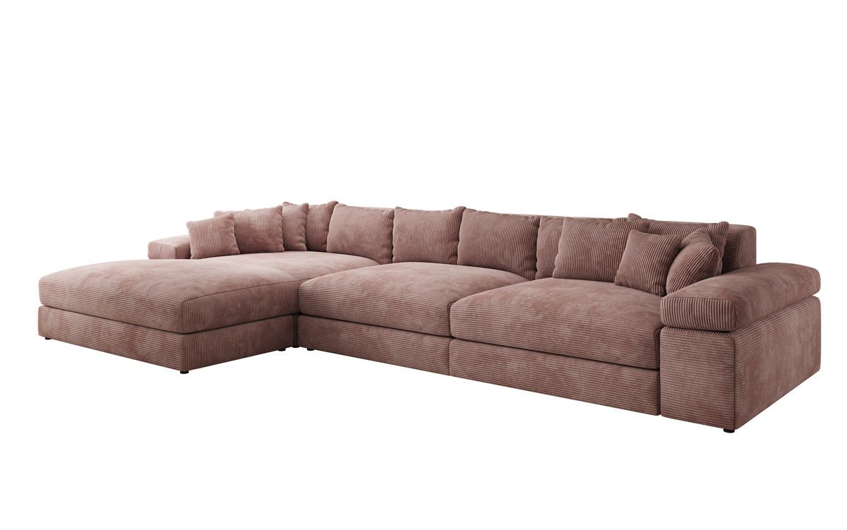 Designersofa Bernardo L Maxi met brede ottomane in ribstof